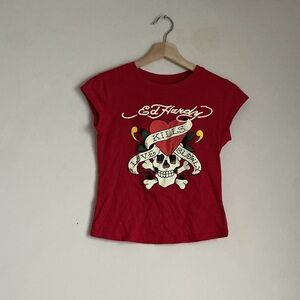 Ed Hardy Red Skull & Heart Graphic Tee